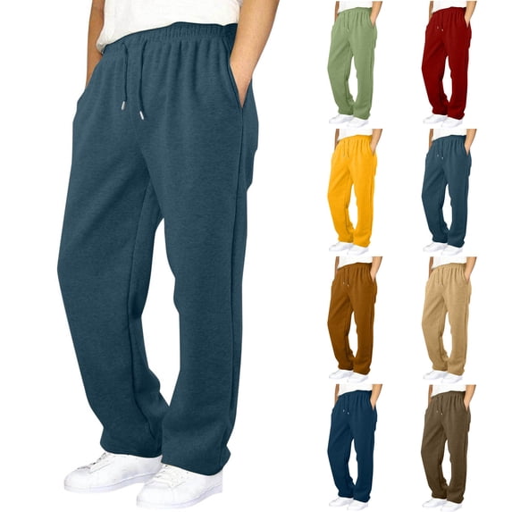 Antinious Boys Solid Fall Winter Elastic Waist Adjustable Side Pocket Fleece Loose Casual Sweatpants