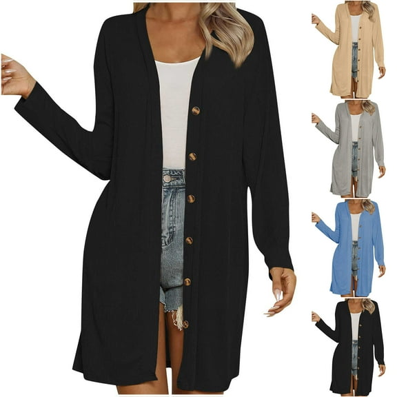 Antinious Cardigan Sweaters for Women Solid Long Length Knit Jacket Button Front Long Sleeve Casual Outerwear Coat,Women Winter Sweater Coat,Womens Trench Coat,White,L