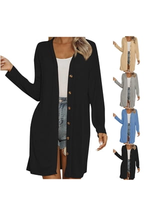 Women Cardigan Sweaters Long Sleeve Knit Jacket Button Open Front Solid Casual Fall Winter Daily Wear