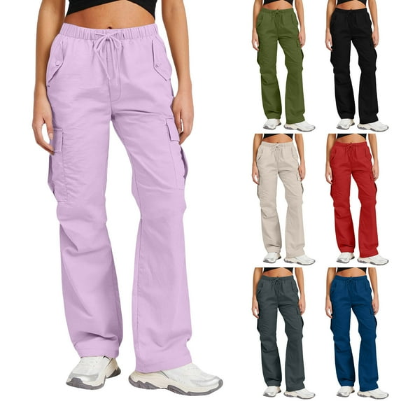 Antinious Cargo Pants Women Solid Casual Drawstring Silm Long Sweatpants with Pockets,Winter Trousers Pants for Women,Travel Pants Women,XXL,