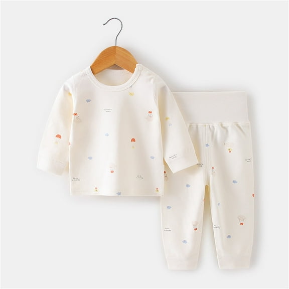 Antinious Casual Long Sleeve Suits for Kids,Toddler Winter Long Sleeve Outfits Sets,Fashion Girls And Boys' Casual Long Sleeve Round Neck Collar Botton Printed Long Pants Sets,White,73
