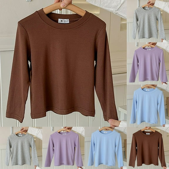 Antinious Casual Shirts for Kids,Toddler Winter Long Sleeve Tops Blouses,1-12 Years Children's Casual Loose Solid Color Base Shirt Long Sleeved Round Neck Top/shirt,Gray,100