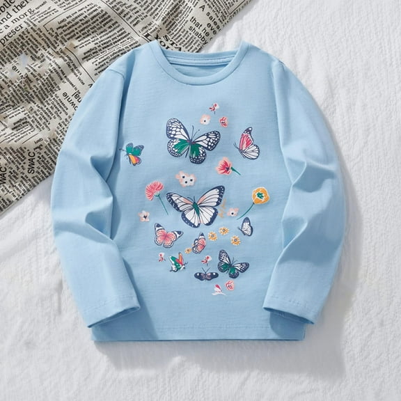 Antinious Casual Shirts for Kids,Toddler Winter Long Sleeve Tops Blouses,Children's Thin Long Sleeved Medium To Large Round Neck Casual And Comfortable Loose,Light Blue,90