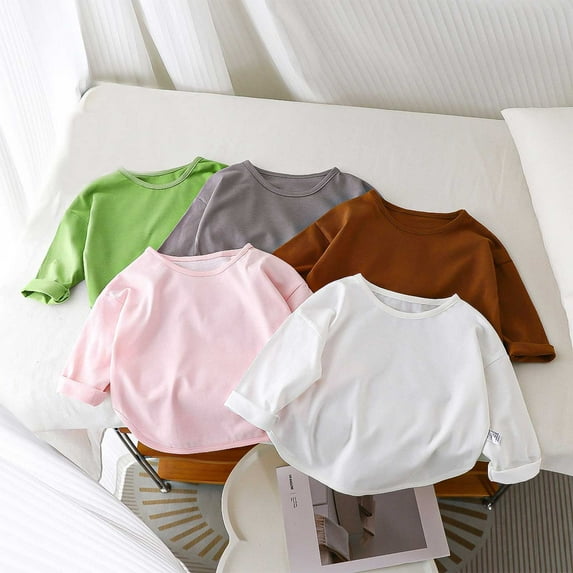 Antinious Casual Shirts for Kids,Toddler Winter Long Sleeve Tops Blouses,Kids Children's Long-sleeved T-shirt Bottoming Shirt Solid Round Neck Long-sleeved Top,Brown,120