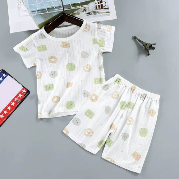 Antinious Casual Short Sleeve Loungewear Suits for Kids,Toddler Winter Short Sleeve Sleepwear Outfits Sets,Fashion And Boys' Casual Short Sleeve Round Neck Collar Botton Printed Short Pants,Green,80