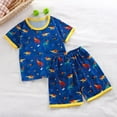 thumbnail image 1 of Antinious Casual Short Sleeve Loungewear Suits for Kids,Toddler Winter Short Sleeve Sleepwear Outfits Sets, Short Sleeved Shirt Elastic Waisted Shorts Mid Size Casual Home Clothes Set,Blue,90, 1 of 3