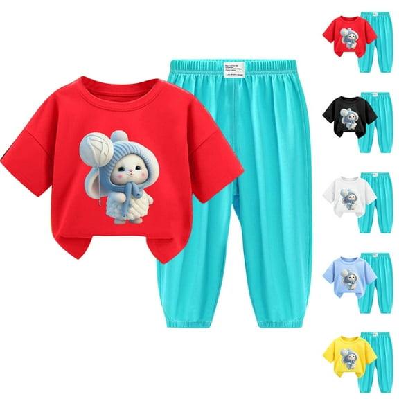 Antinious Casual Short Sleeve Loungewear Suits for Kids,Toddler Winter Short Sleeve Sleepwear Outfits Sets,Summer Clothes For Boys And Girls Short Sleeved And Pants Set Pants,Black,110