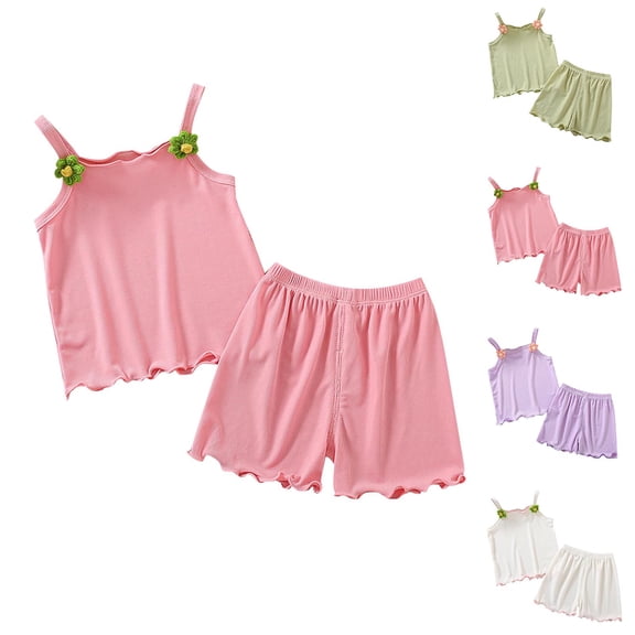 Antinious Girls Ice Silk Sleeveless Camisole Summer Outfit Stylish Elastic Waist Shorts