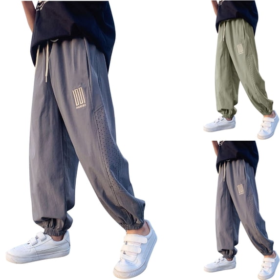Antinious Children Boys Solid Cuffed Loose Breathable Outdoor Running Full Length Pants 7-8Y