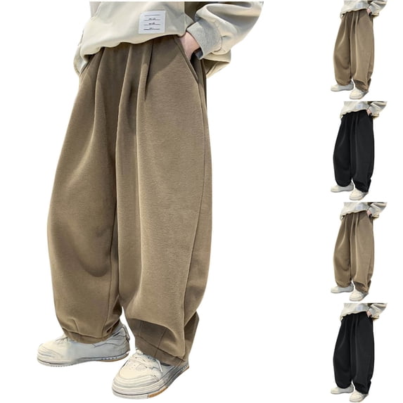 Antinious Children Boys Solid Fleece Lined Loose Running Full Length Fall Winter Warm Sweatpants 7-8Y