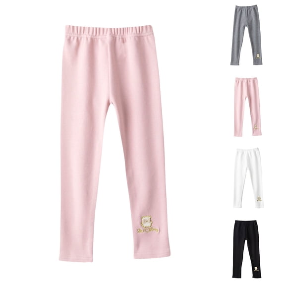 Antinious Children Girls Solid Fleece Brushed Warm Versatile Comfortable Running Leggings Full Length Pants 4-5Y