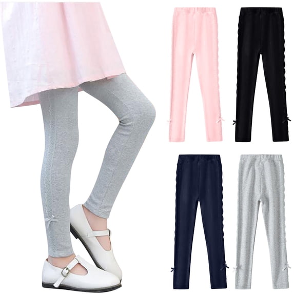 Antinious Children Girls Solid Stretch Bow Versatile Comfortable Running Leggings Full Length Pants 4-5Y