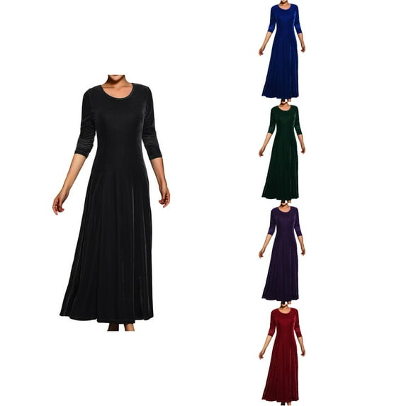 Antinious Elegant Banquet Evening Dresses for Women Solid Long Sleeve Velvet Formal Wedding Guest Dress,Birthday Dresses for Women,Women Party Dress,Green,L