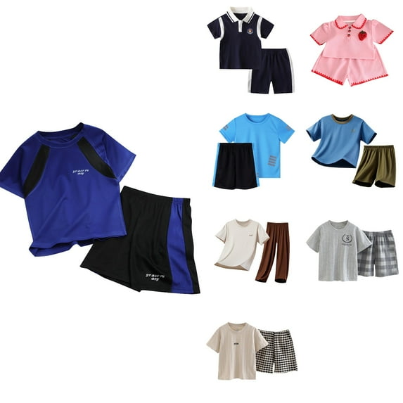 Antinious Toddler Summer Breathable Cool Short Sleeve Shirt Shorts Casual Fashion Short Sleeve Set,Outfits for Kids,Boys Girls Sleepwear Set,Gray,130