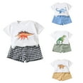 thumbnail image 1 of Antinious Toddler Fall Casual Fashion Outfit Set Short Sleeve Crew Neck Print Top Plaid Shorts Set,Outfits for Kids,Boys Girls Sleepwear Set,Yellow,90, 1 of 5