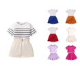 thumbnail image 1 of Antinious Toddler Girls Summer Striped Print Short Sleeve Round Neck Top Casual Shorts Fashion Set,Outfits for Kids,Boys Girls Sleepwear Set,Red,140, 1 of 5