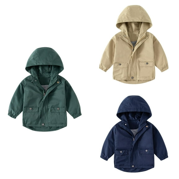 Antinious Toddler Boys Hooded Zipper Jacket Sport Coats for Kids Long Sleeve Solid Jacket with Pockets,Kids Trench Coat,Winter Coat for Boys Girls,Navy,100