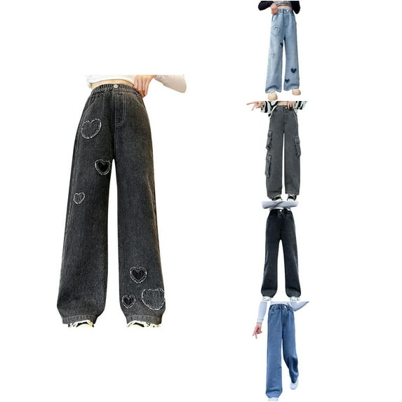 Antinious Toddler Boys Sweatpants,Casual Long Jogger Pants for Boys Girls,Children Fashion Haired Mid Waist Loose Pocket Wide Leg Cowboy Pants,150,