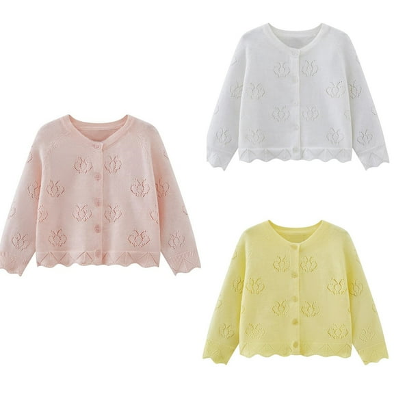 Antinious Fall Winter Toddler Girls Cardigan Sweaters Outerwear Coat Solid Color Crew Neck Long Sleeve Hollow Knit Cardigan,Kids Trench Coat,Winter Coat for Boys Girls,Pink,S