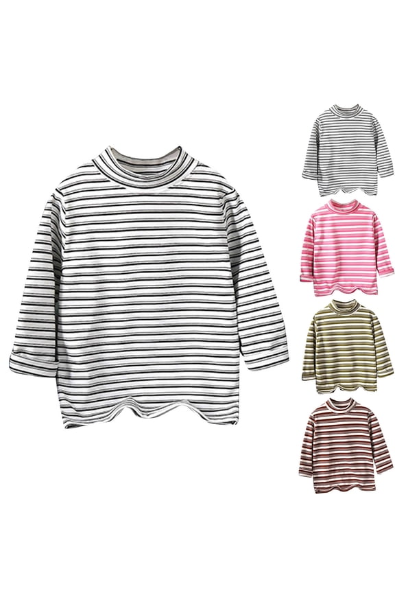 Toddler Girls Winter Warm Hoodies Tops,Casual Long Sleeve Sweatshirt for Boys Girls,Boys Girls Stripe Casual Long Sleeved High Neck Base Shirt Top,Black,90