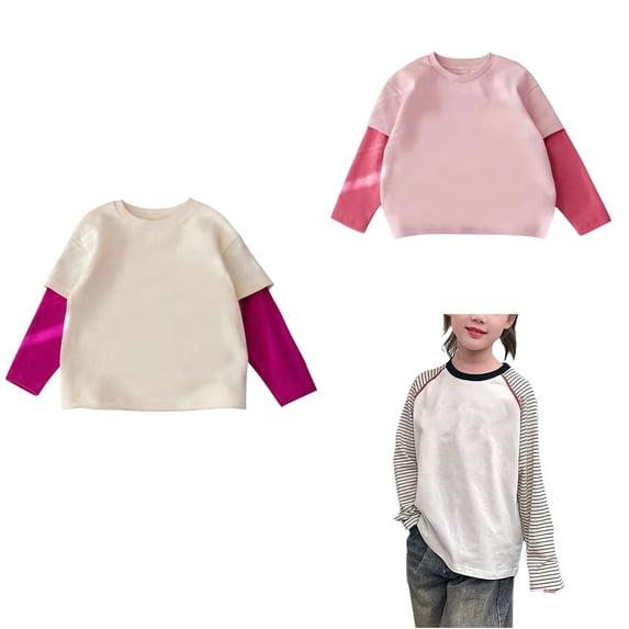 Antinious Toddler Girls Hoodies Tops,Casual Long Sleeve Sweatshirt for Boys Girls,Children's Color Matching Striped Raglan Sleeve Round Neck Bottoming Shirt Top,White,170