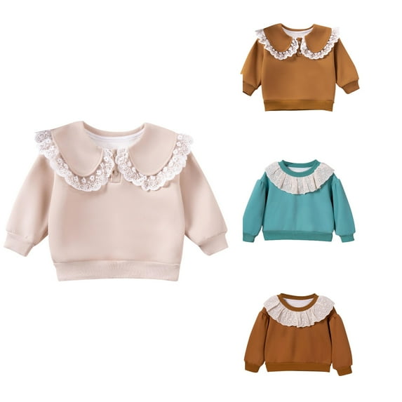 Antinious Toddler Girls Hoodies Tops,Casual Long Sleeve Sweatshirt for Boys Girls,Fall And Winter Girls' Solid Color Warm Lace Lace Lace Hoodie Casual Lapel Top,Brown,110