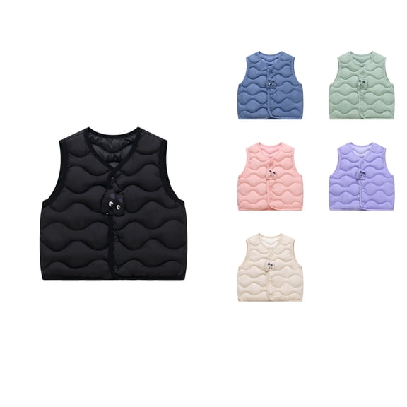 Antinious Toddler Girls Winter Sleeveless Outerwear Coat Hoodless Windproof Coat Fashion Casual Button Warm Puffer Jacket,Kids Trench Coat,Winter Coat for Boys Girls,Black,120