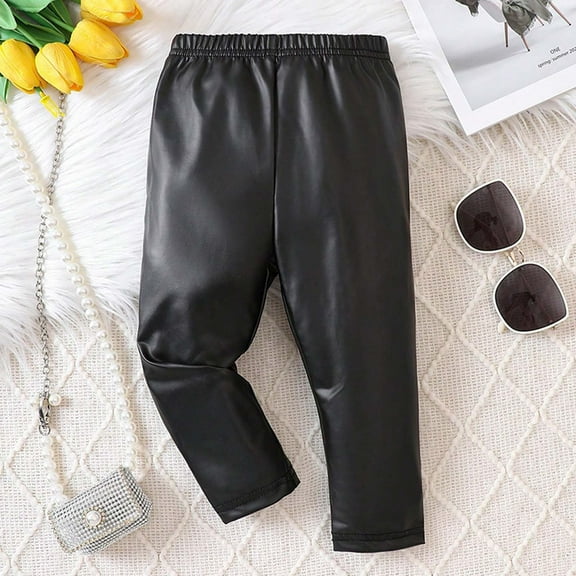 Antinious Toddler Girls Sweatpants,Casual Long Jogger Pants for Boys Girls,Boys And Girls Pants Soft Leather Elastic Plus Velvet Warm Breathable Leather Pants,Black,100