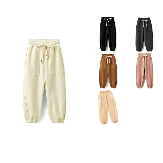Antinious Toddler Girls Sweatpants,Casual Long Jogger Pants for Boys Girls,Children Casual Solid Thickened Warm Windproof Low Waist d Ankle Pants Long Pants,Khaki,150