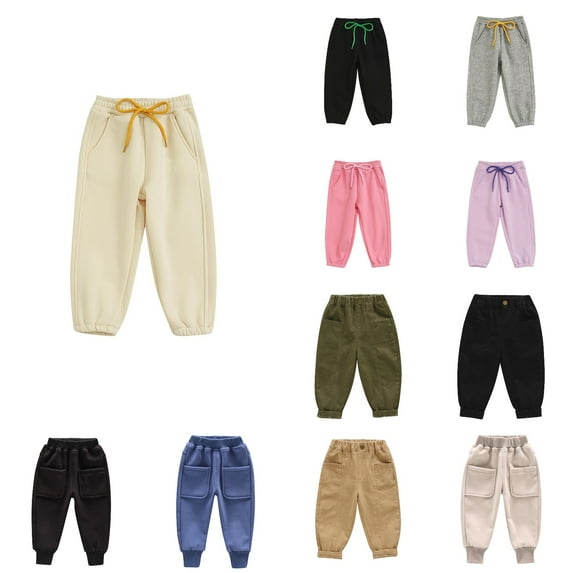 Antinious Toddler Girls Sweatpants,Casual Long Jogger Pants for Boys Girls,Children Casual Solid With Velvet Pockets Waist d Leg Pants,Blue,110