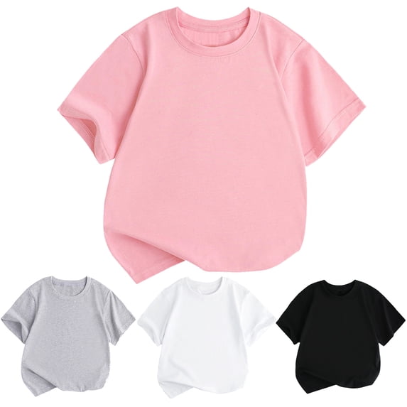 Antinious Toddler Pullover Short Sleeve Round Neck Solid Versatile Soft Tops
