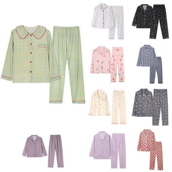 Antinious Fashion Print Long Sleeve Button-Down Collar Outfits with Pajama Pants,Pajamas for Women Set,Ladies Sleepwear Outfits,Beige,M