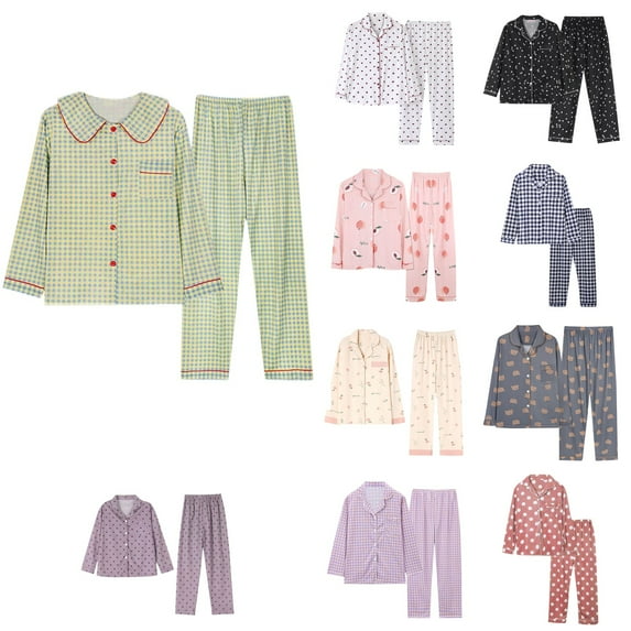 Antinious Fashion Print Long Sleeve Button-Down Collar 2 Piece Outfits with Pajama Pants,Fall Winter Savings!Pajamas for Women Set,Women's Sleepwear Outfits,Pink,XXL