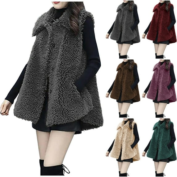 Antinious Fleece Jacket Women Sleeveless Solid Casual Lapel Button Outerwear,Trench Coat Women,Jackets for Women Trendy,Gray,M