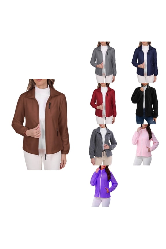 Fleece Jacket Women Solid Full Zip Long Sleeve No Hood Coat With Zippered Hand Pockets Lightweight Outerwear,Warm Trench Coat,Casual Winter Coats for Women,Gray,L