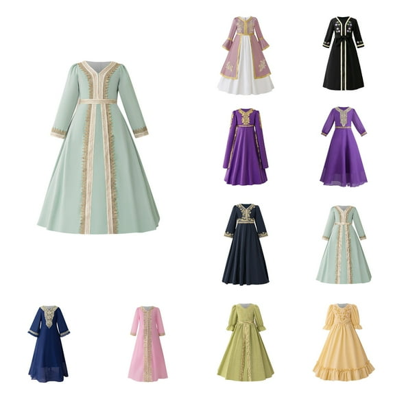 Antinious Girls Banquet Dress Princess Dress Long Sleeve V-neck Solid Evening Party Performance Dress,Toddler Girls Outer Dress,Kids Party Dress,Green,100