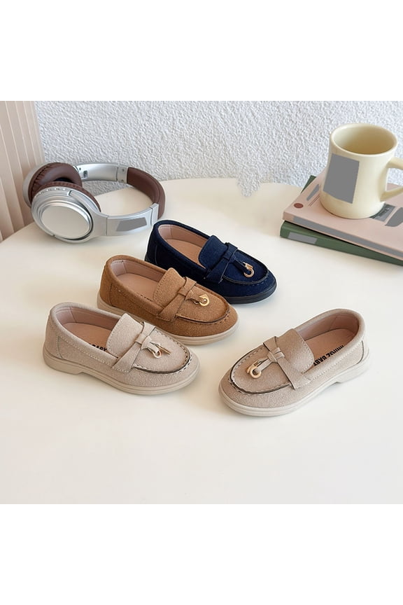 Girls British Style Solid Bow Slip On Flat Soft Base Daily Leather Shoes