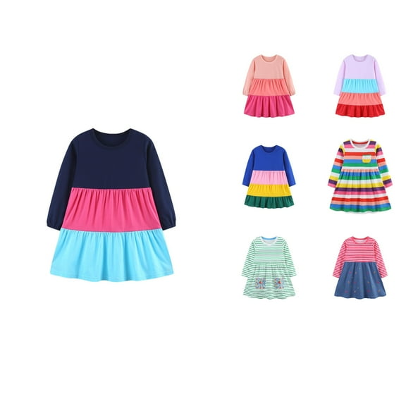 Antinious Girls Princess Dress Girls Frock Dress Long Sleeve Crew Neck Loose Casual Dress,Toddler Girls Outer Dress,Kids Party Dress,Multicolor,115