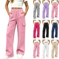 thumbnail image 1 of Antinious Girls Fleece Solid Elastic Waist Multi Pocket Wide Leg Casual Sweatpants, 1 of 5
