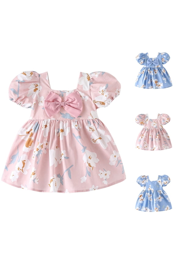 Girls Floral Short Sleeve Princess Casual Versatile Wear Dress
