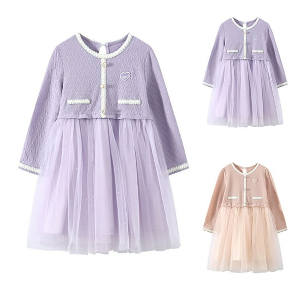 Antinious Girls Frock Dress Girls Princess Dress Long Sleeve Round Neck French Tweed Style Puff Princess Dress,Toddler Girls Winter Outer Dress,Kids Party Dress,Pink,150