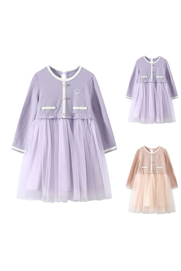 Girls Frock Dress Girls Princess Dress Long Sleeve Round Neck French Tweed Style Puff Princess Dress,Toddler Girls Winter Outer Dress,Kids Party Dress,Pink,150