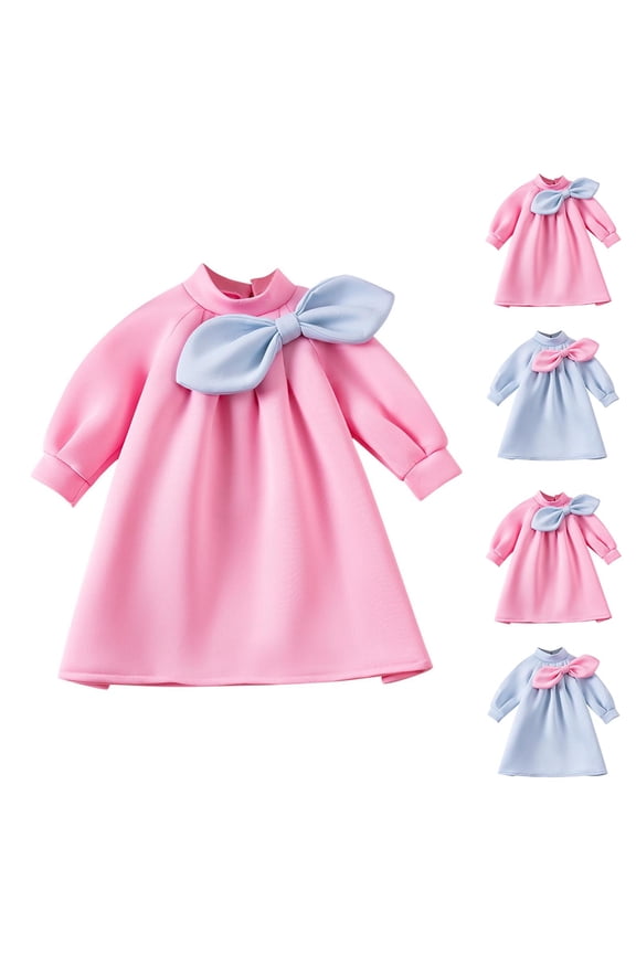 Girls Frock Dress Girls Princess Dress Long Sleeve Crew Neck A line Bow Dress For Banquet Evening Wear,Toddler Girls Outer Dress,Kids Party Dress,Blue,100
