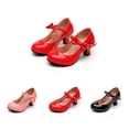 thumbnail image 1 of Antinious Girls High Heel Bow Buckle Stage Dance Casual Leather Shoes, 1 of 5