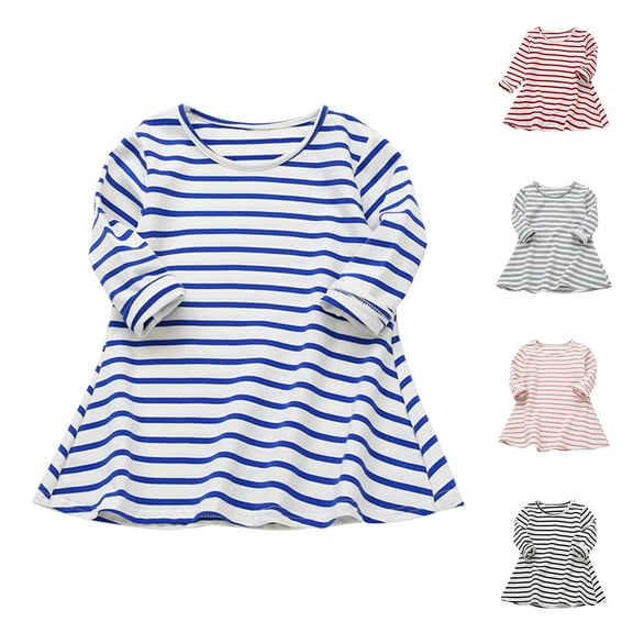 Antinious Girls Outer Frock Girls Evening Dress Striped Crew Neck Ruffled Long Sleeve Dress,Toddler Girls Outer Dress,Kids Party Dress,Black,110