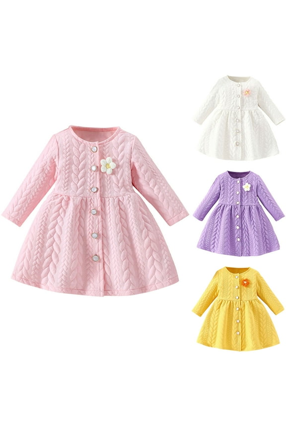 Toddler Girls Solid Ribbed Long Sleeve Outer Frock Dress,Purple,12 Months