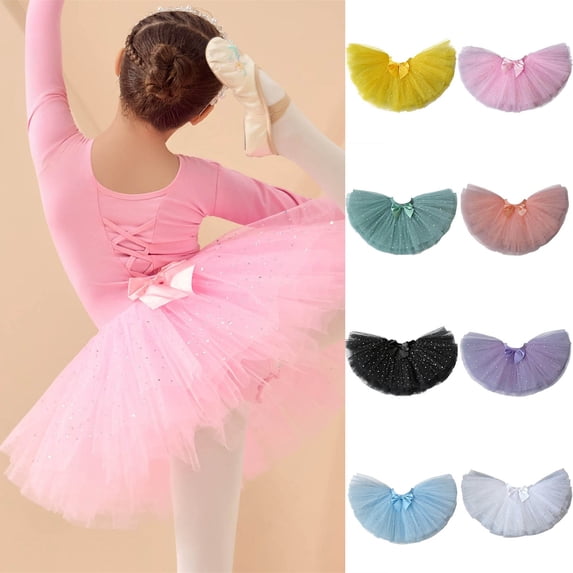Antinious Girls Solid Elastic Waist Mesh Sequin Bow Dance Versatile Mini Skirts