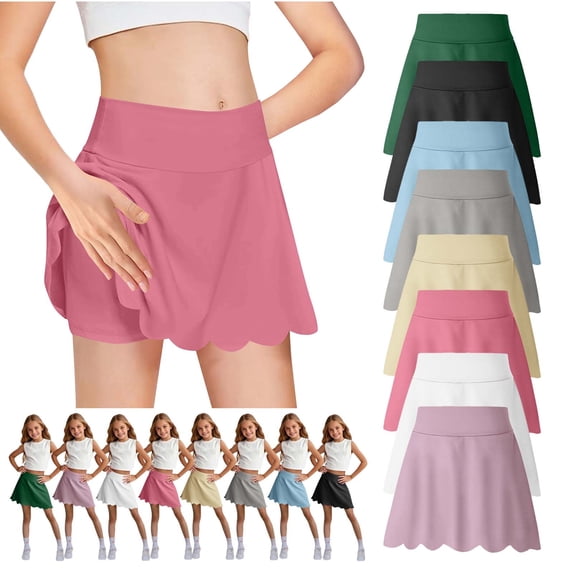 Antinious Girls Solid High Waist Loose A-Line Pleated Sport Underneath Skirts with Shorts