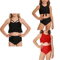 thumbnail image 1 of Antinious Toddler Girls Solid 2 Piece High Waist Swimsuit Outfit, 1 of 5