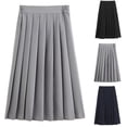 thumbnail image 1 of Antinious Girls Solid Elastic Waist Uniform Soft Versatile Pleated Knee-High Skirts, 1 of 3